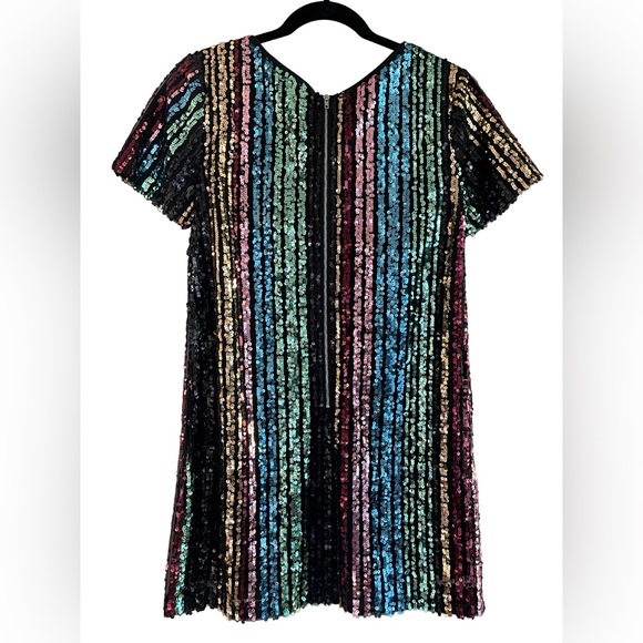 Lulu’s Multi Color Striped Sequin Shift Dress - Picture 2 of 4